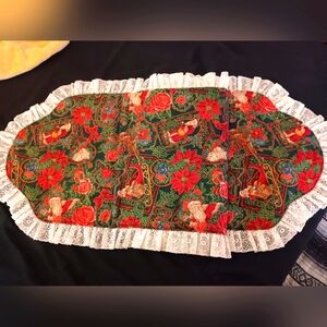 Double sided table runner,  Xmas Santa design on one side fall pumpkin design on